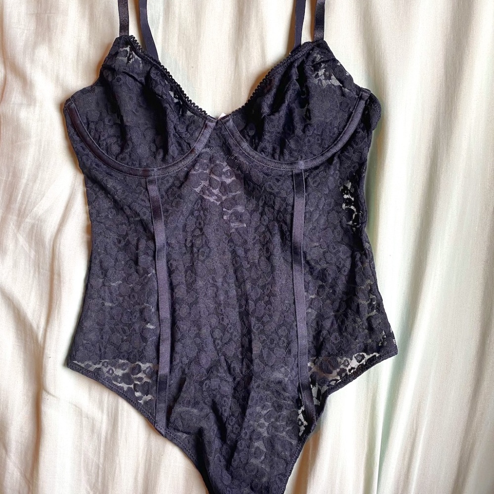 Forever21 Black Lingerie leopard bodysuit size S